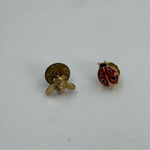 Ladybug and Bumblebee Pins Tiny Cute Little Bugs Gold Tone